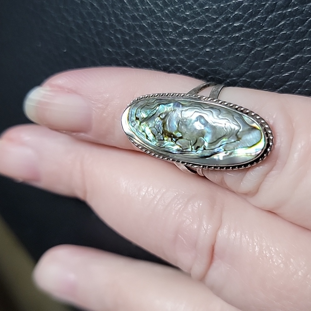 TAXCO ABALONE MEXICAN VINTAGE ESTATE 925 STERLING SILVER WOMEN'S RING SIZE 6